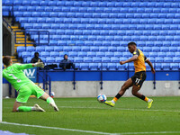   Newports Tristan Abrahams scores to make it 1-0 during the Sky Bet League 2 match between Bolton Wanderers and Newport County at the Reebo...