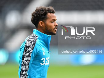  
Duane Holmes of Derby County warms up ahead of kick-off during the Sky Bet Championship match between Derby County and Blackburn Rovers a...