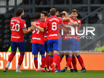  
Blackburn Rovers celebrates after scoring a goal to make it 0-2 during the Sky Bet Championship match between Derby County and Blackburn...