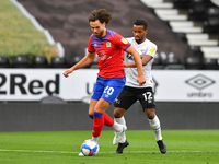  
Ben Brereton of Blackburn Rovers holds off Nathan Byrne of Derby County during the Sky Bet Championship match between Derby County and Bl...