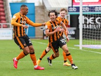  Captain George Honeyman celebrates with team mates after scoring for Hull City, to extend their lead to make it 2 - 0 against Northampton T...