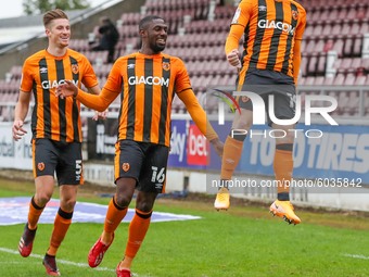  Keane Lewis-Potter celebrates after scoring for Hull City, to take the lead to make it 1 - 0 against Northampton Town, during the Sky Bet L...