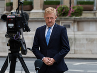  Secretary of State for Digital, Culture, Media and Sport Oliver Dowden speaks to the media outside the BBC Broadcasting House in central Lo...