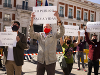 Concentration called by Unions, Associations and left-wing parties at the 'Door of El Sol' in Madrid, Spain, on September 27, 2020 as a prot...