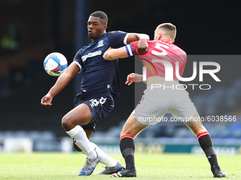    Emile Acquah of Southend United battling for possession with Sam Lavelle of Morecambe during the Sky Bet League 2 match between Southend...