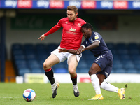    Ryan Cooney of Morecambe and Jordan Green of Southend United battling for possession during the Sky Bet League 2 match between Southend U...