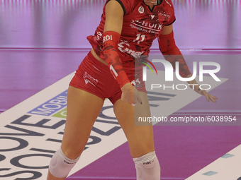 Camilla Mingardi of Busto Arsizio Volley in action during the Volleyball Women Serie A match between Busto Arsizio Volley and Imoco Volley C...