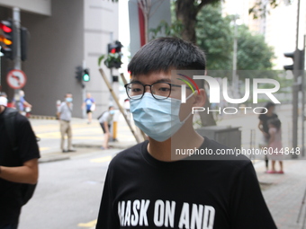  Hong Kong activist Joshua Wong talks to the press prior entering to the Eastern Law Courts in Hong Kong, China, on September 30, 2020. Pro-...