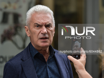 Volen Siderov, a Bulgarian politician and chairman of the nationalist party Attack, speaks to media next to the Capital Directorate of Inter...