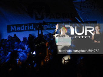 Leader of “Ahora Madrid” party and candidate for mayor of Madrid Manuela Carmena celebrates during a press conference following the results...