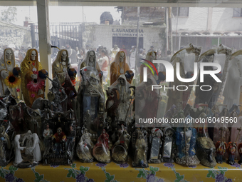 Figures of La Santa Muerte for sale in her temple located in Tepito, in Mexico City,on October 01, 2020. (