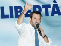 Matteo Salvini, senator of the Lega, intervenes at the conference ''The Italians Choose Freedom'' organized by Matteo Salvini on the occasio...