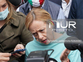 Giorgia Meloni, leader of '' Fratelli d'Italia'' participates in the demonstration in favor of Matteo Salvini ''The Italians Choose Freedom'...