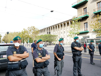 Police forces in front of the palace of justice in Catania control the demonstration in favor of Matteo Salvini ''The Italians Choose Freedo...