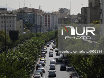 Vehicles drive along an expressway in central Tehran while the new coronavirus (COVID-19) disease rapid rising in Iran on October 4, 2020. T...