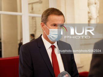 Member of Parliament Nicolas Dupont Aignan leaves the session of the questions for the government (QAG) at French National Assembly  in Pari...