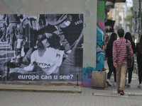 A graffiti with an image that reads 'Europe Can U See?' seen in Sofia city center.
On Monday, October 5, 2020, in Sofia, Bulgaria. (