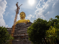 A giant Buddha statue under construction at Wat Paknam Bhasi Charoen temple in west of Bangkok on October 6, 2020 in Bangkok, Thailand.
Med...