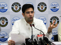 Aam Aadmi Party (AAP) MLA and National spokesperson Raghav Chadha during a press conference in New Delhi on October 8, 2020.  He also said t...