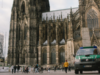 Police car is seen parked in front of Dom cathedral in Cologne, Germany, on October 10, 2020,  (