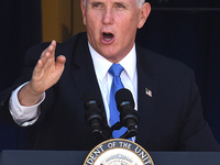 October 10, 2020 - Orlando, Florida, United States - U.S. Vice President Mike Pence addresses supporters at a Latinos for Trump campaign ral...