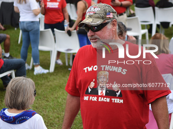 October 10, 2020 - Orlando, Florida, United States - People wait for U.S. Vice President Mike Pence to arrive to speak at a Latinos for Trum...