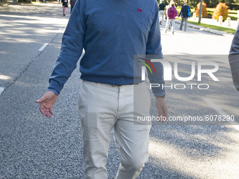 The mayor of Madrid Jose Luis Martinez Almeida walks the Paseo del Prado, a pedestrianized area during the Covid-19 to avoid crowds of peopl...
