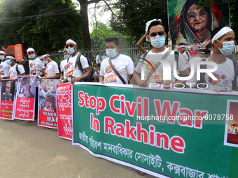 Bangladeshi Rakhine Community peoples stage a protest rally demanding stop Genocide in Arakan (Rakhine State) by Myanmar Army in Myanmar, in...