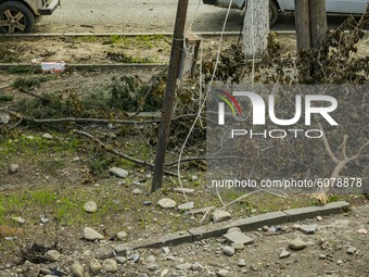 A azeri rocket debrish on the ground of Martuni village after being shelled by the Azerbaijan army during the combats with Nagorno Karabakh...