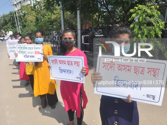 Members of AASU  form  a human chain as a mark of protest demonstration against the CAA, Environment Impact Assessment (EIA) 2020   and dema...