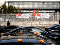 A few hundred VTC drivers are protesting in front of  the ministry of finance, in Paris, France, on October 12, 2020 against the COVID restr...
