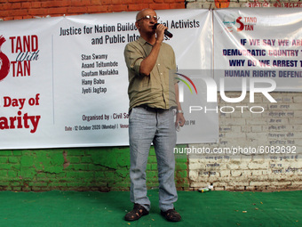 Harsh Mander, Civil rights activist, addressing during the protest against the arrest of Stan Swamy by National Investigative Agency (NIA) i...
