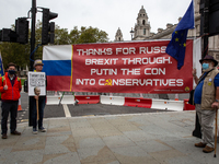 Protesters are demonstrating against Brexit in front of Parliament house during the second wave of Covid-19 pandemic on October 13, 2020, Lo...