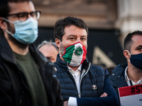 The leader of the Northern League Party, Matteo Salvini attends the demonstration of the Armenian people in Montecitorio Square, Rome, Italy...