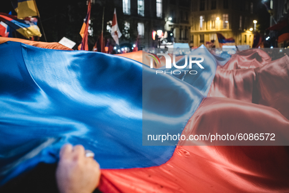Several thousand members of the Armenian diaspora in France gathered in front of the National Assembly in Paris, France, on October 13, 2020...
