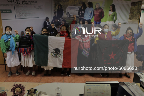Women from the Otomí community who residein Mexico City, Mexico, on October 13, 2020, keep the facilities of the National Institute of Indig...