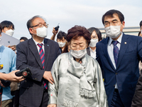The Japanese military comfort women victim, Lee Yong-soo leaves after the press conference at the Yeouido National Assembly in Seoul, South...