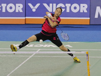 South Korea's Sung Ji Hyun play match during women's single final match against China's Wang Yihan at the Victor Korea Open Badminton final...