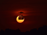 People travel  over the River Brahmaputra in ropeway  in Guwahati, India  on October 15,2020. (