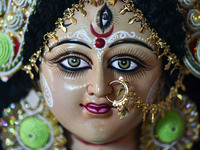 Artist completed an idol of Goddess Durga at a worshop ahead of Durga Puja festival, in Guwahati, Assam, India on Thursday, 15 October 2020....