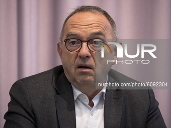 Norbert Walter-Borjans attends a meeting with journalists of the Foreign Press Association in Berlin, Germany on October 14, 2020. (
