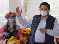 José Carlos Acosta Ruíz, mayor of Xochimilco, Mexico City, during the inauguration of the Flor de Cempasúchil 2020 Pilgrimage, on the occasi...