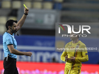 Ciprian Deac yellow card during match against Romania of UEFA Nations League football match in Ploiesti city October 14, 2020. (
