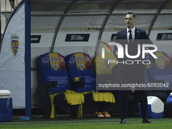 Mirel Radoi head coach of Romania in action during during match against Romania of UEFA Nations League football match in Ploiesti city Octob...