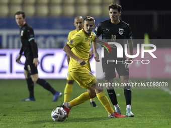 Nicusor Bancu of Romania in action against Alessandro Schöpf of Austria of UEFA Nations League football match in Ploiesti city October 14, 2...