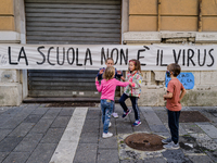 Protest for school closed due coronavirus out side Campania Region in Naples, Italy on October on 16, 2020.  (