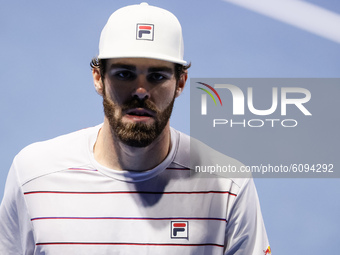 Reilly Opelka of United States during his ATP St. Petersburg Open 2020 international tennis tournament quarter-final match against Borna Cor...