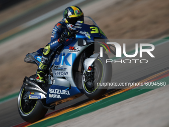 Joan Mir (36) of Spain and Team Suzuki Ecstar during the free practice for the MotoGP of Aragon at Motorland Aragon Circuit on October 16, 2...