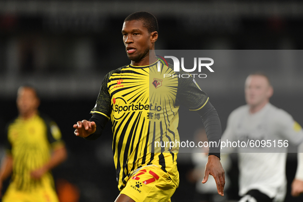 
Christian Kabasele of Watford during the Sky Bet Championship match between Derby County and Watford at the Pride Park, Derby on Friday 16t...