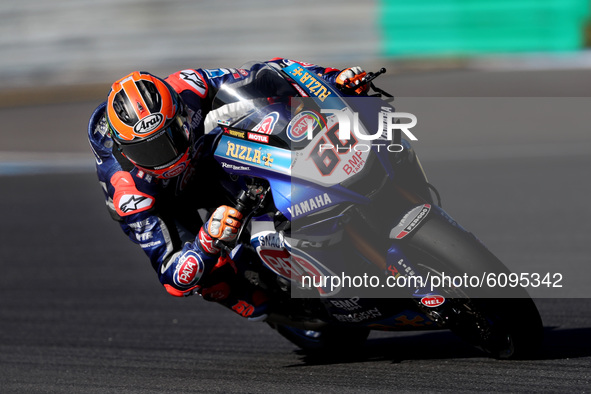 Dutch Michael Van der Mark of Pata Yamaha Worldsbk Official Team rides during the free practices ahead of the FIM Superbike World Championsh...